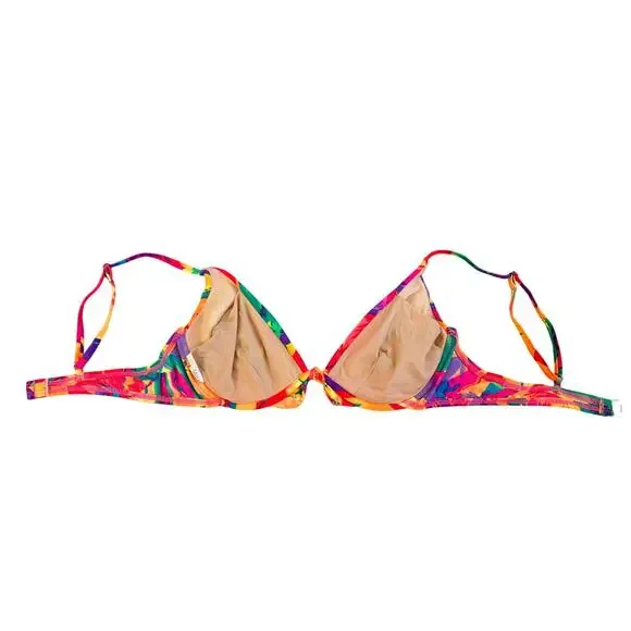 VTG 80s 90s Tropical Floral Boho Wire Bikini Top Multicolor 36D Made in USA - Picture 6 of 7
